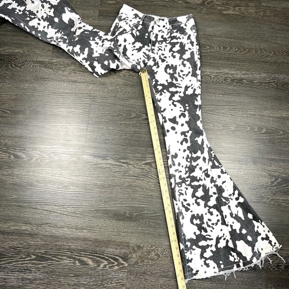 Saints & Hearts Bell Bottom Raw Hem Jeans Women Small Cow Print Grunge Y2K Indie - Picture 6 of 13